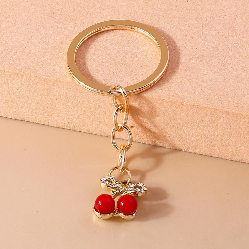 Lovely Crystal Cherry Keychain Simulated Fruit Keyring Pendants for Women Girls Handbag Decor Charm DIY Jewelry Gifts