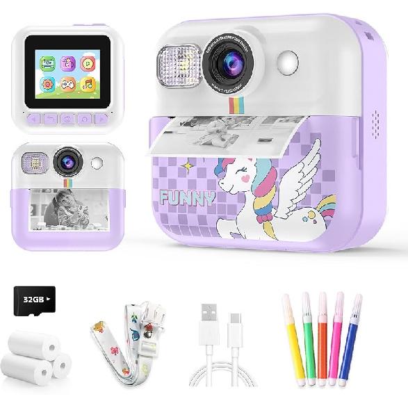 Kids Camera Instant Print, Kids Christmas Birthday Gifts Instant Cameras That Print Photos,1080P Toddler Camera Toys for 3 4 5 6 7 8 Year Old Girls