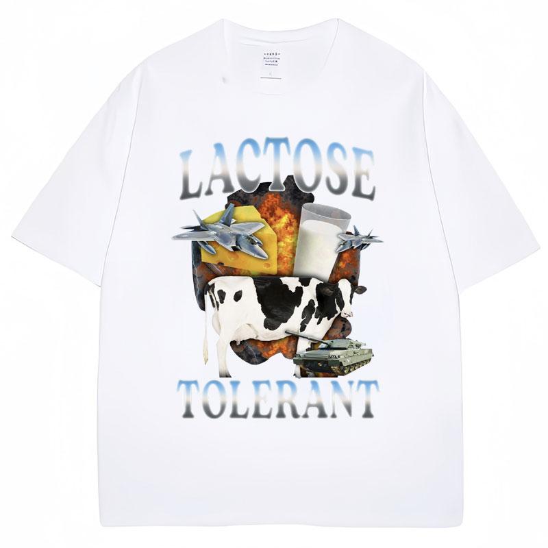 Summer Lactose Resistant Fun Milk Printed Men's Round Neck T-shirt Retro Casual Handsome Breathable Soft Street Short Sleeve