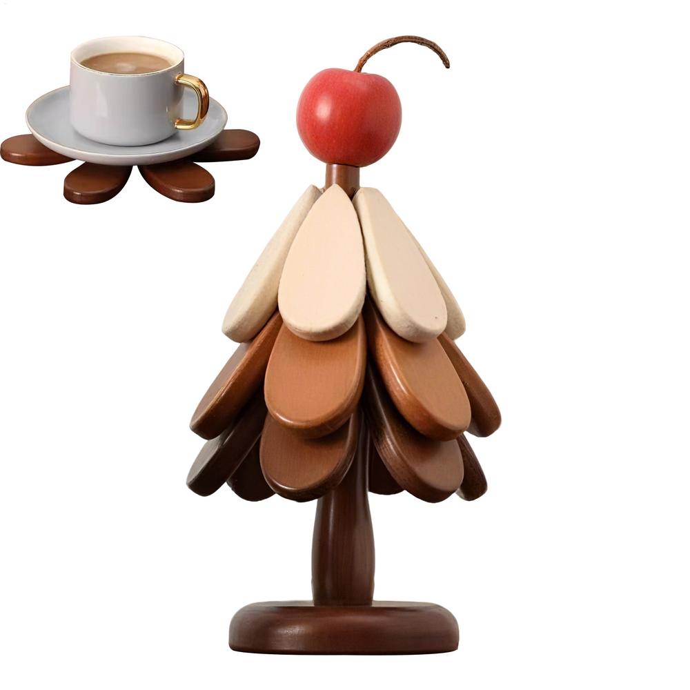 Holz Tassenuntersetzer Set Küchen Tischplatten Schutz Holz Weihnachtsbaum Untersetzer Für Küche Abendessen Getränkebecher Theke