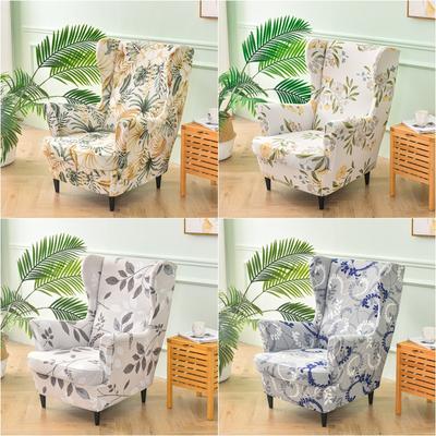 Flowers Printed Wing Chair Cover Stretch Spandex Armchair Covers Removable Relax Elastic Sofa Slipcovers With Seat Cushion Cover