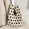 Wide Striped Handmade Knitted Handbag, Minimalist Korean Women Mini Knot Wrist Bag, Tote Bag