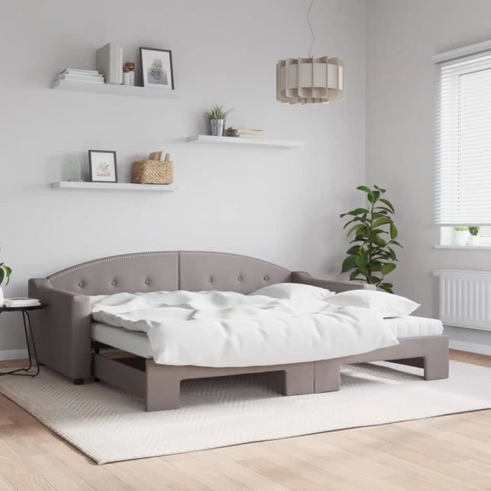 VidaXL Daybed with Trundle and Mattress Taupe 90x200 Cm Fabric 3197551