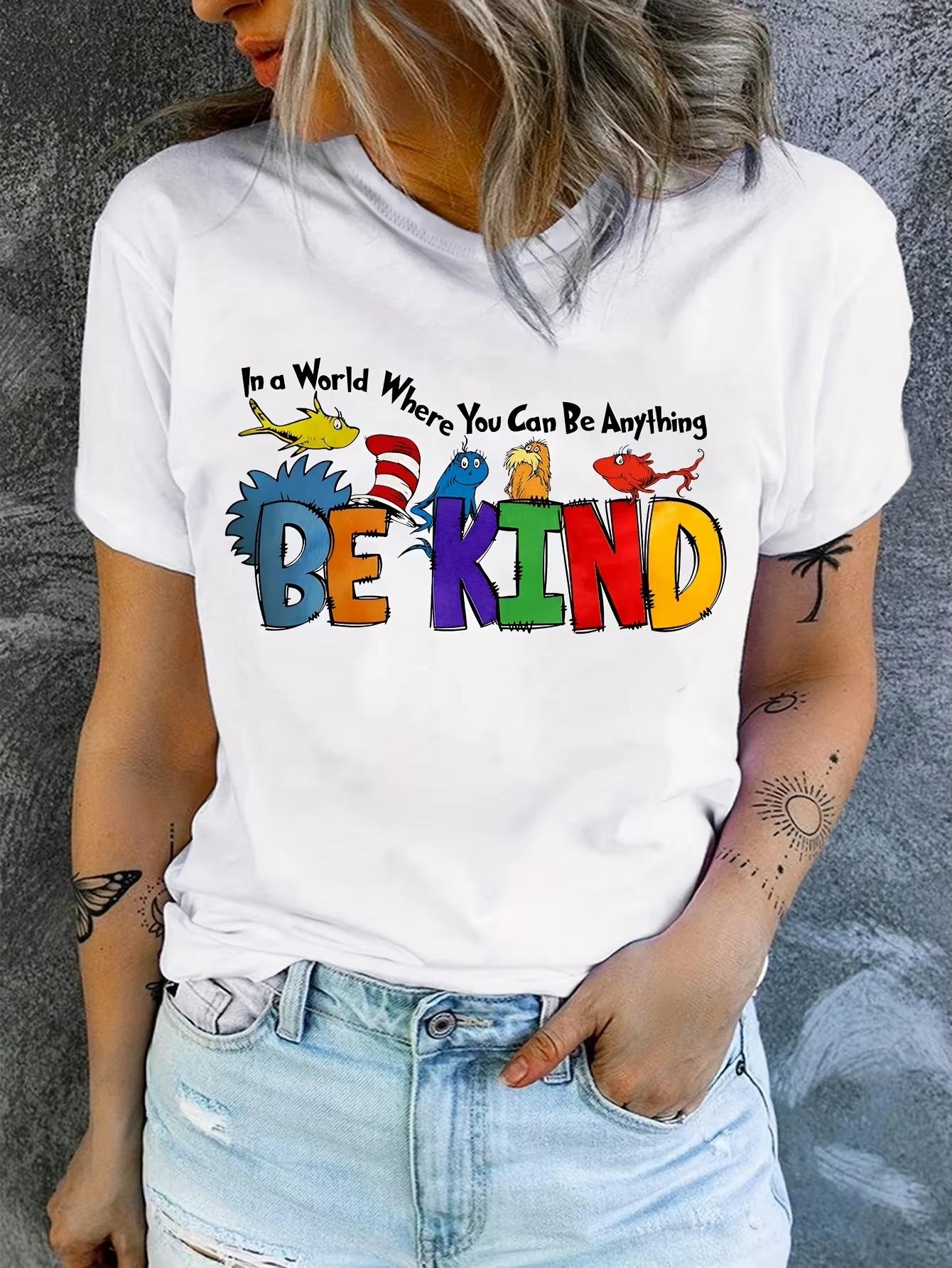 

ValentinesVintage Be Kind Print Tshirt Short Sleeve Crew Neck Casual Top for Summer and Spring Womens Clothing Tops 4XL