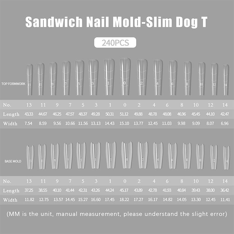 240PCS Sandwich Dual Nail Form Coffin Almond Nail Forms 14Size Reusable Top Bottom Forms Nail Art Extension Top Mold Bottom Mold