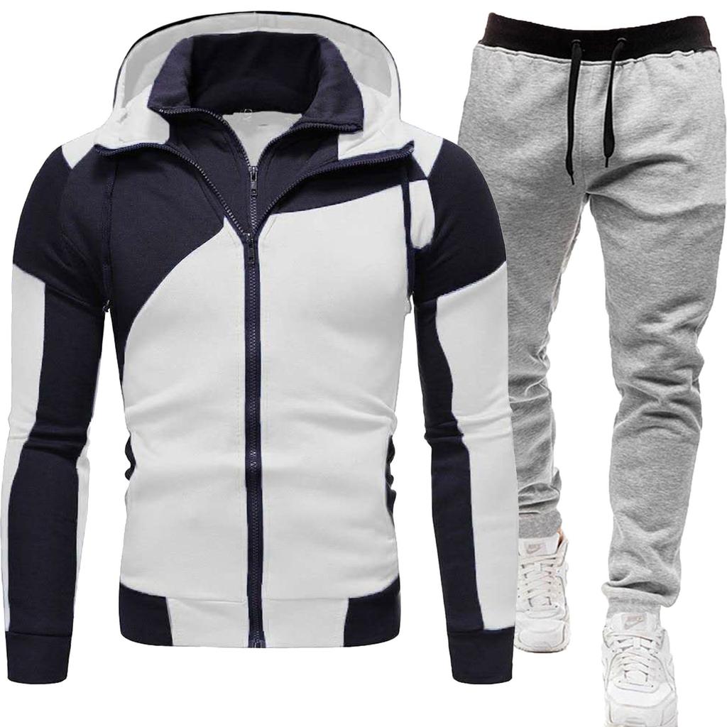 Men's Personalized Color Blocked Double-layer Zipper Hooded Cardigan Slim Fit Hoodie
