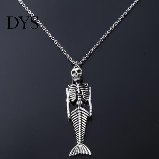 Mysterious Oceanic Gothic Pendant Skull Mermaid Skeleton Necklace, Dark Fantasy Jewelry Edgy Style Accessories for Women, Creative Spooky Accessory,