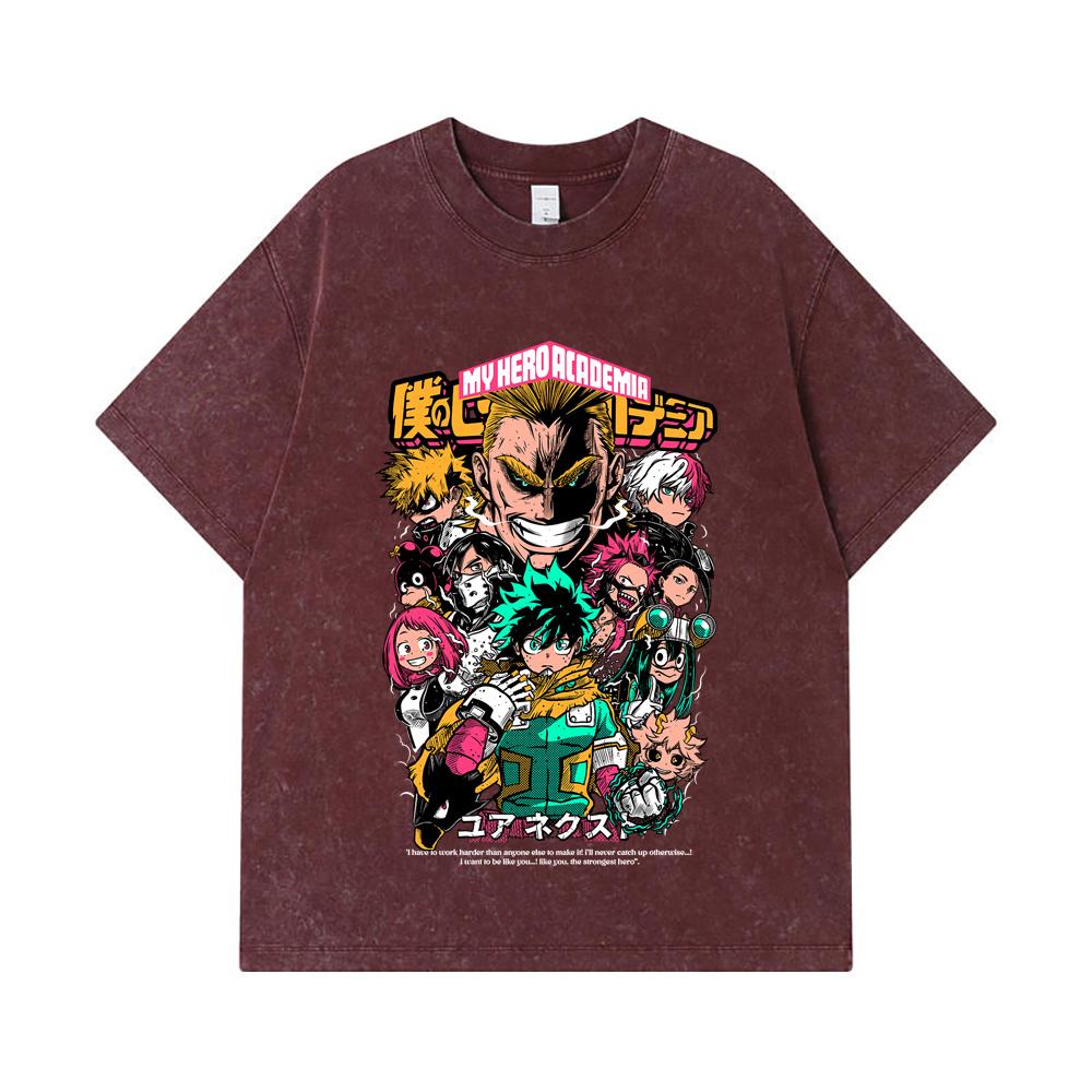 275 GSM Washed T-shirts 100% Cotton My Hero Academia V6 Print Unisex Heavy Cotton T Shirt