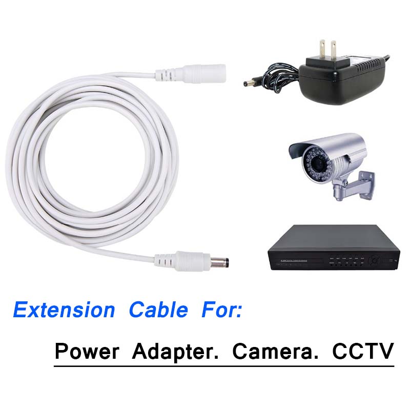 DC 12V Extension Power Cable Male To Female 2.1mm*5.5mm Connector Wire 0.5m 1m 2m 3m 5m 10m White Black Power Cord For LED CCTV 5