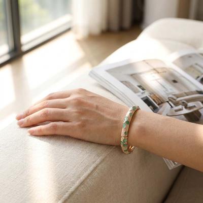 Traditional Enamel Flower Bangle Enamel Women's Hand Bracelet  Jewelry Gifts