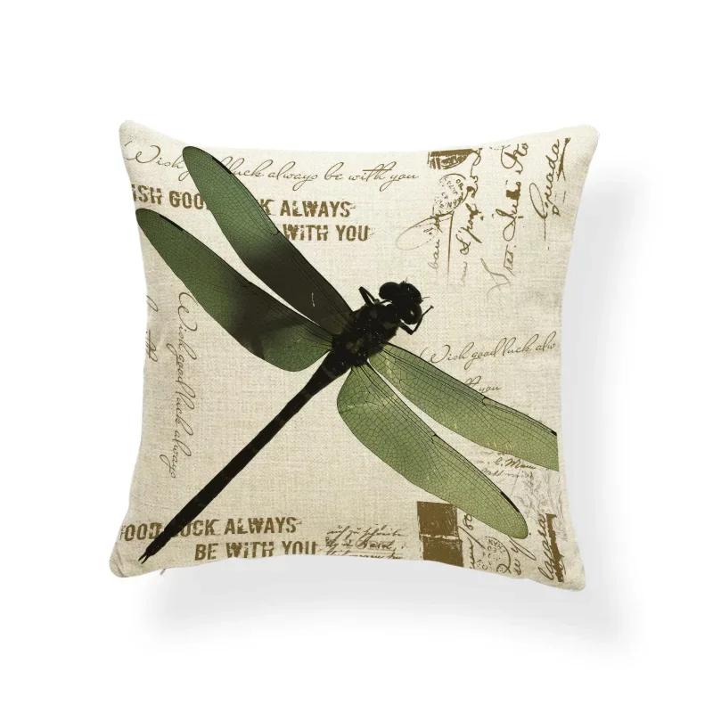 Dragonfly Pattern Cushions Leaves Cover Pillows Blue Backyard Gift for Students Stamp Pillow with Cover Insect Butterfly 45x45cm