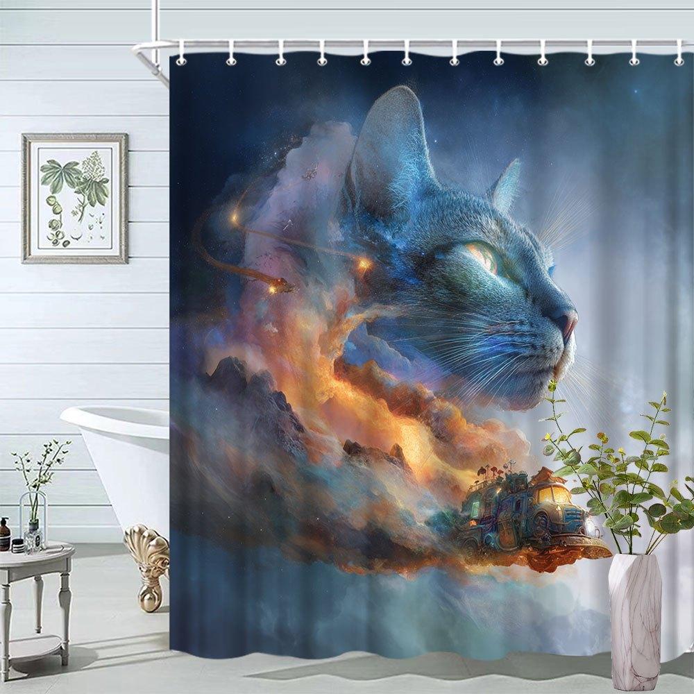 

Cartoon Nature Landscape Shower Curtain - Mountain Scenery & Joyful Face,Vibrant Natural Scene,Polyester Bathroom Decor,12 Hooks W60H190(CM)-1 Pcs