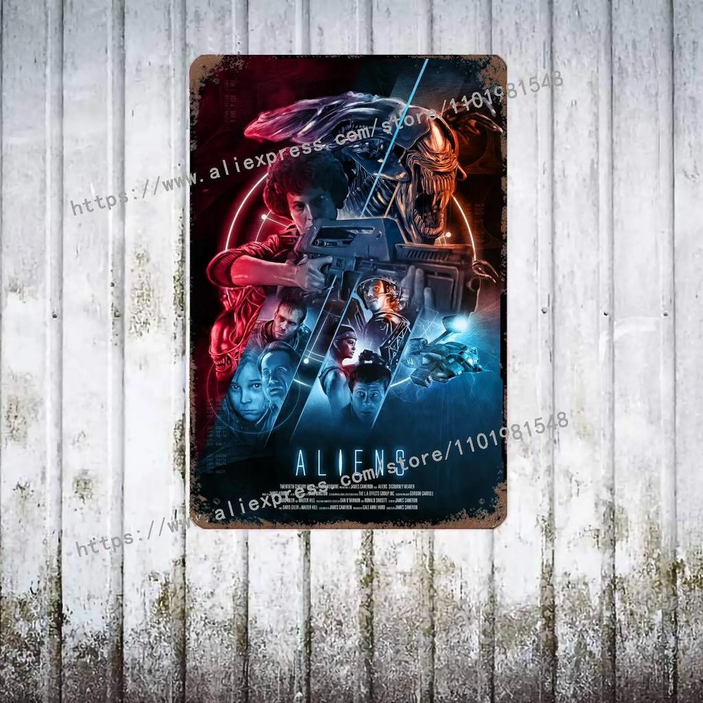 Aliens vs Predator Science Fiction Poster Vintage Plåtskylt Dekorativ Plakett för Pub Bar Mancave Klubb Väggdekoration