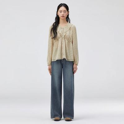 Medium Blue Semi Wide Denim Pants T262mje132w