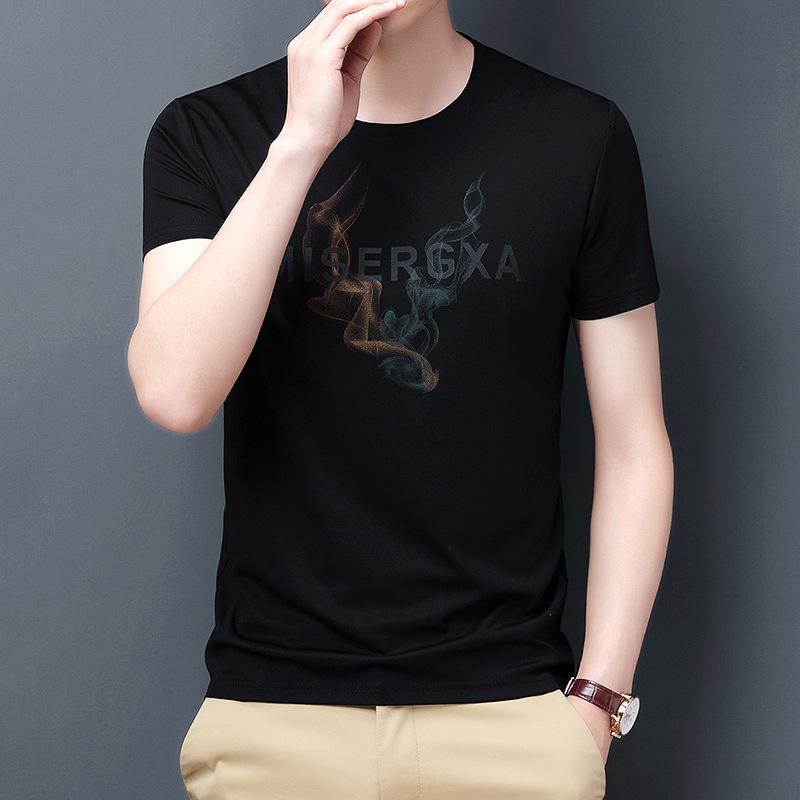 Летняя мужская футболка из хлопка Tencel с короткими рукавами и корейским принтом — фото 7