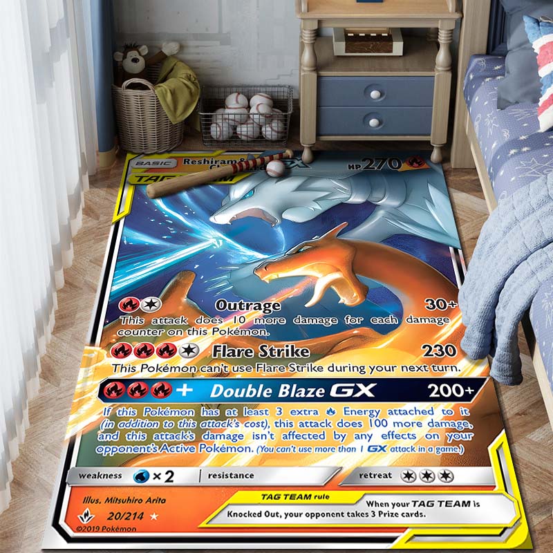 1 ks Karta Pokémon s potiskem Charizarda Koberec pro domácnost Obývací pokoj Ložnice Dětský pokoj Dekorace Protiskluzová podložka na podlahu Koberec do herní zóny Dárky