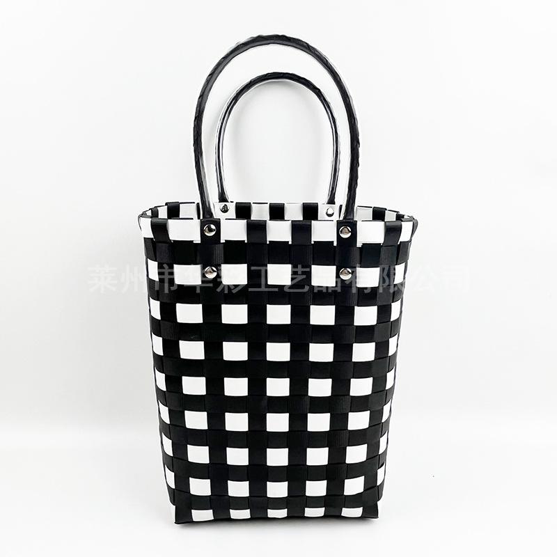 Bucket bag hand-woven contrasting color vegetable basket creative hand basket photo vacation leisure women's bag