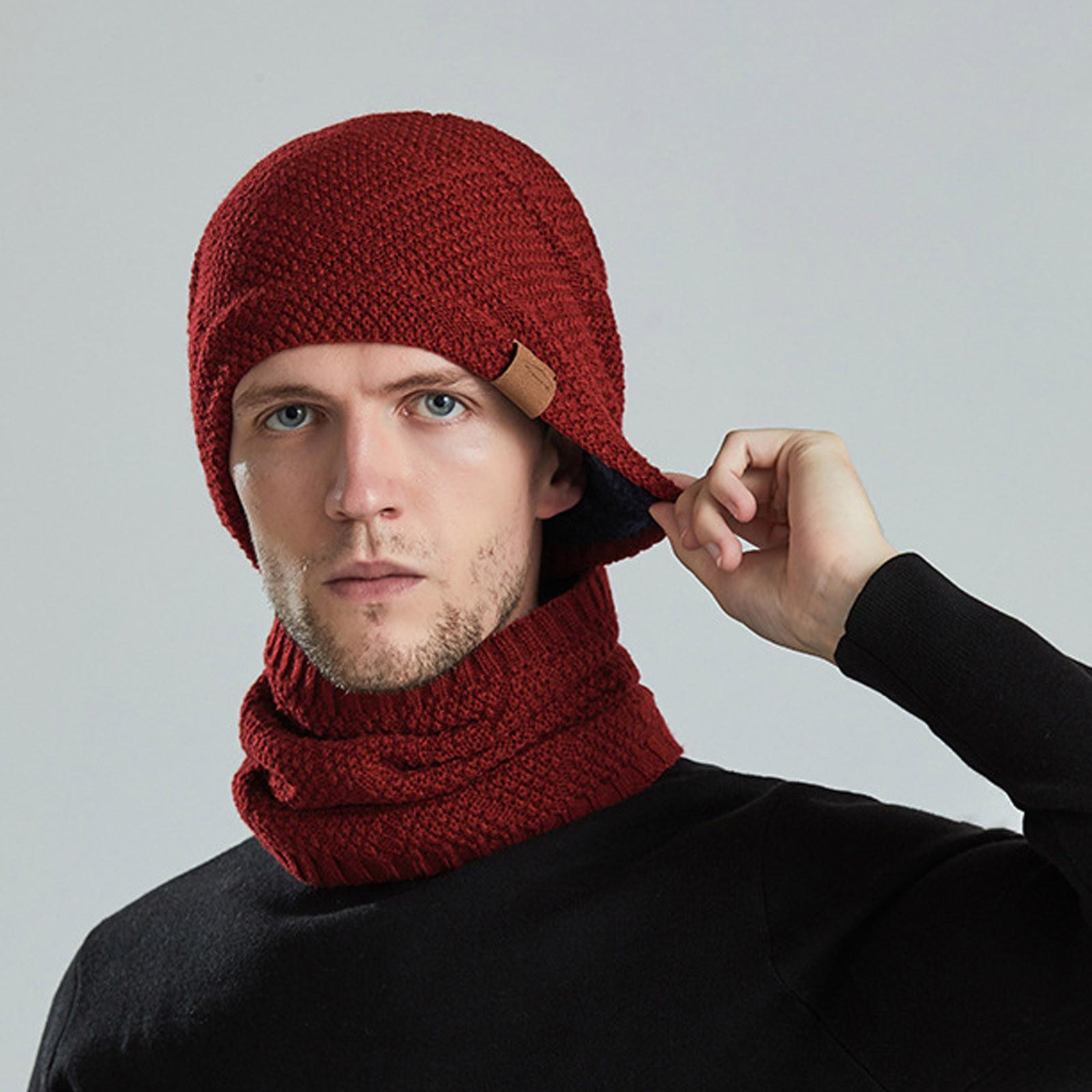 

Уличная теплая зимняя вязаная шапка и шарф, стильная вязаная шапка для мужчин и женщин One size винный