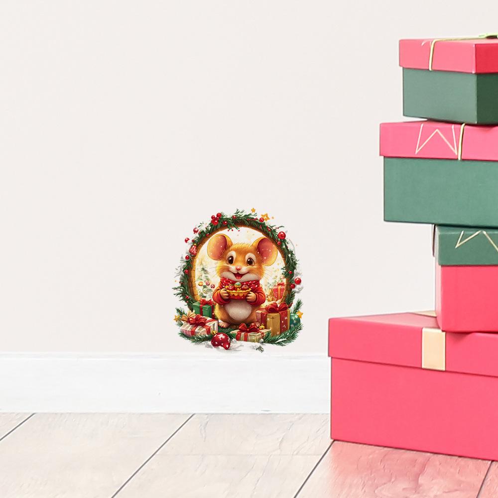 Christmas Cartoon Mouse Wreath Mouse Hole Corner Baseboard Staircase Self Adhesive Wall Sticker Home Decor