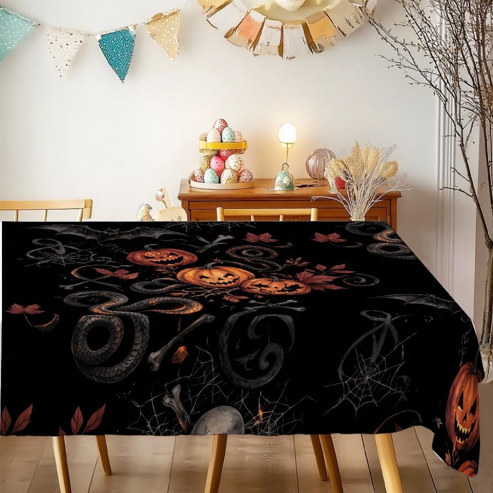Halloween Rectangle Table Cloth Party Picnic Table Decor Pumpkin Snake Bat Print Table Cover for Halloween Theme Decoration