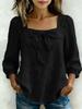 Women Solid Color Bow Knot Loose Fit Square Collar Nine Quarter Sleeve Fashion Blouse Shirt