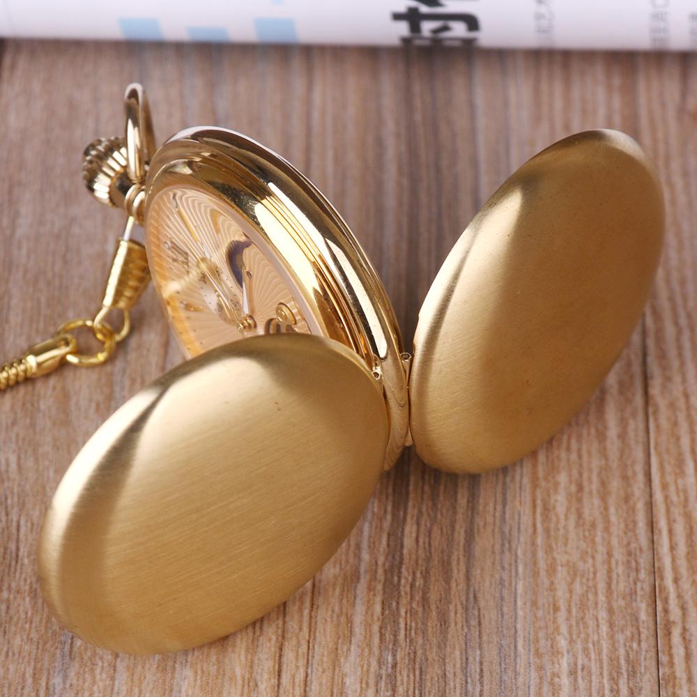 Luxus Hochwertige Goldene Mondphase Mechanische Taschenuhr Römische Ziffern Tourbillon Zifferblatt Anhänger Kette Herren Damen Schmuck Geschenk