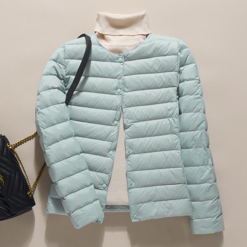 2024 Women's Lightweight Down Jacket, Short, Round V-Neck, Warm, Collarless, Slim Fit, Plus Size, Autumn/Winter Coat