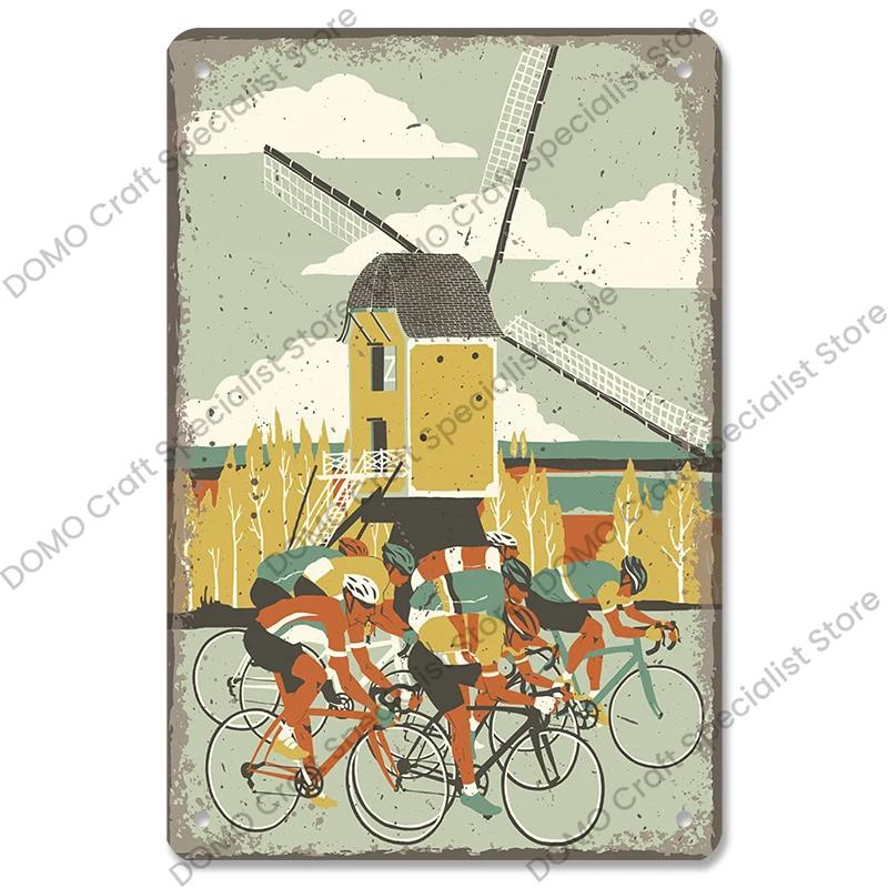 Placa de bicicleta Placa de lata de metal Ciclismo Corrida Vintage Metal Poster Wall Art Decor para Bike Club Garage Man Cave
