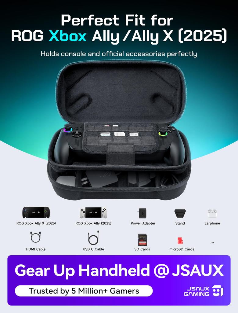 JSAUX ROG Xbox 2025 Carrying Dual Layer Hard Shell Protective Case with Accessory Storage BG0136 Ally/X Case, -