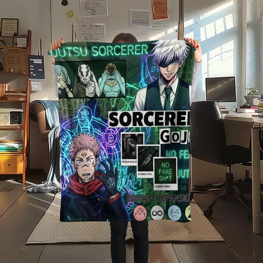1PC Jujutsu Kaisen Patterned Flannel Blanket Suitable For All Seasons For Home Decor Warmth And Comfort Gifts Holiday Present
