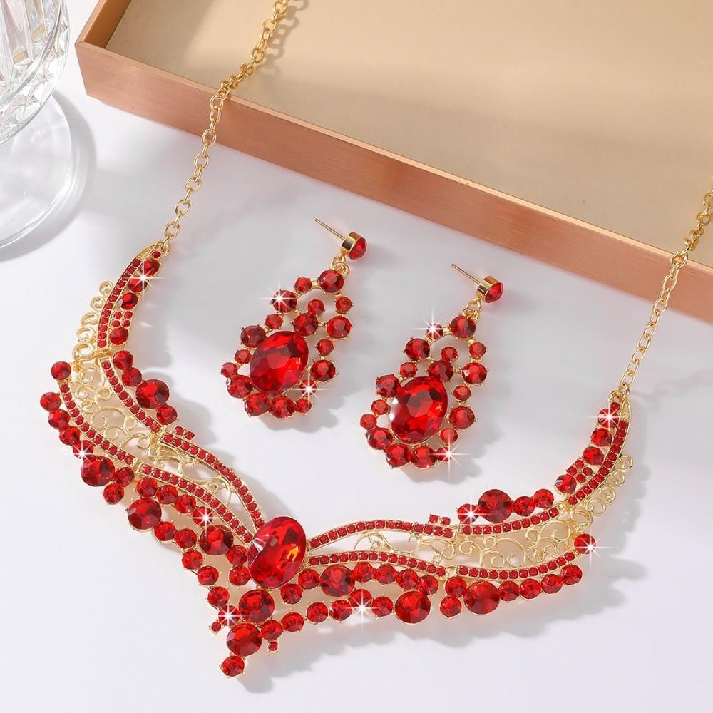 Inlay Rhinestone Necklace Earring Set Fashion Clavicle Chain Jewelry Set  Banquet