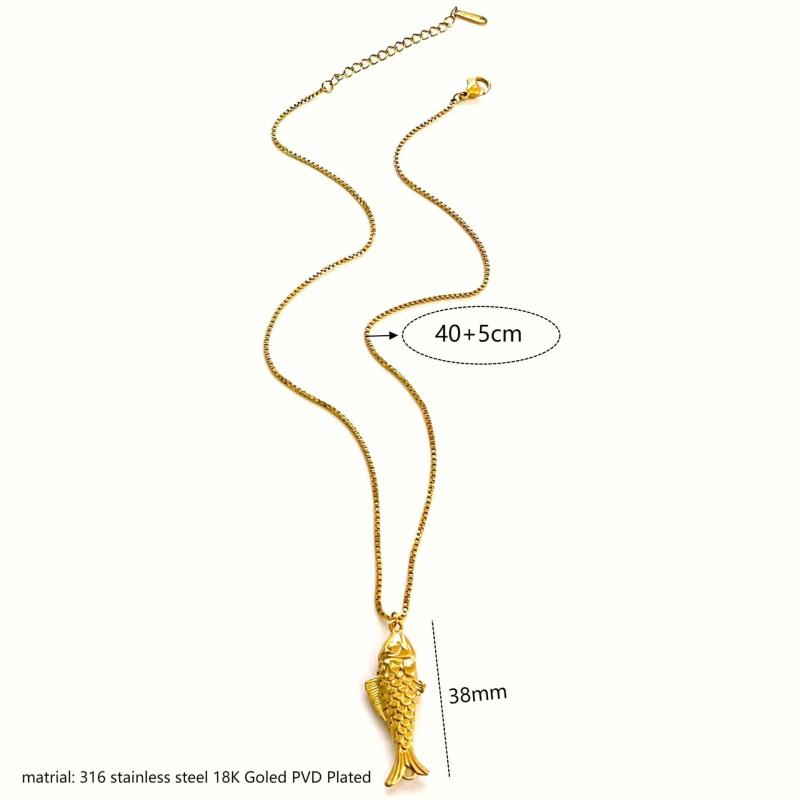 New Design Stainless Steel Gold Plated Fish Pendant Clavicle Necklace For Women Waterproof Beach Party Jewelry Accessories