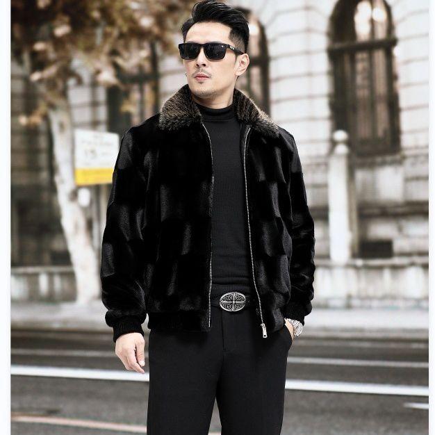 Casaco de pele de vison Casaco de pele de vison artificial Casaco de veludo de vison dourado de inverno masculino