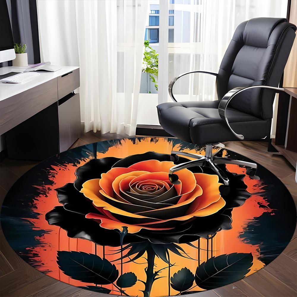1pc Rose Bloom Office Round Area Rug, Indoor Mat Suitable ForOffice, Under Office Chairs Bedroom Living Room Home Decor, Room Deco,  n41