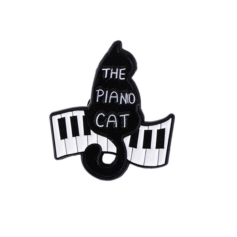 Creative Black Cat Keyboard Brooch: Cartoon Cat Playing Music with Wagging Tail