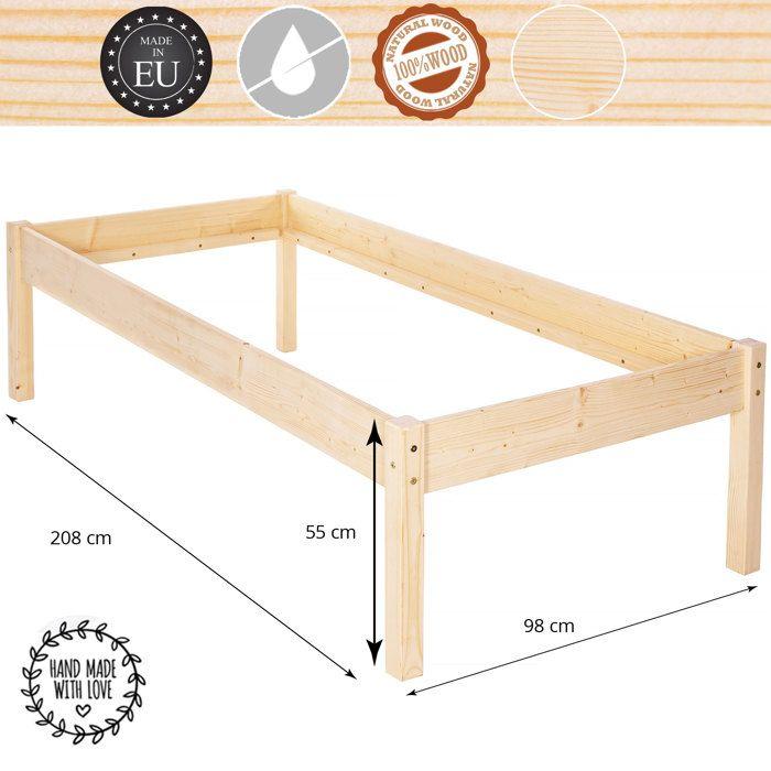 Single Bed - Springos - Bed Frame - Height 55 Cm - Coniferous Wood - 90 X 200 Cm
