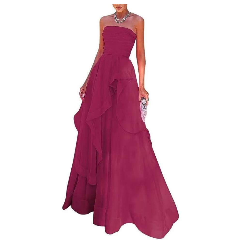 

2025 Ярко-розовое вечернее платье без бретелек для вечеринок и подиумов 20W