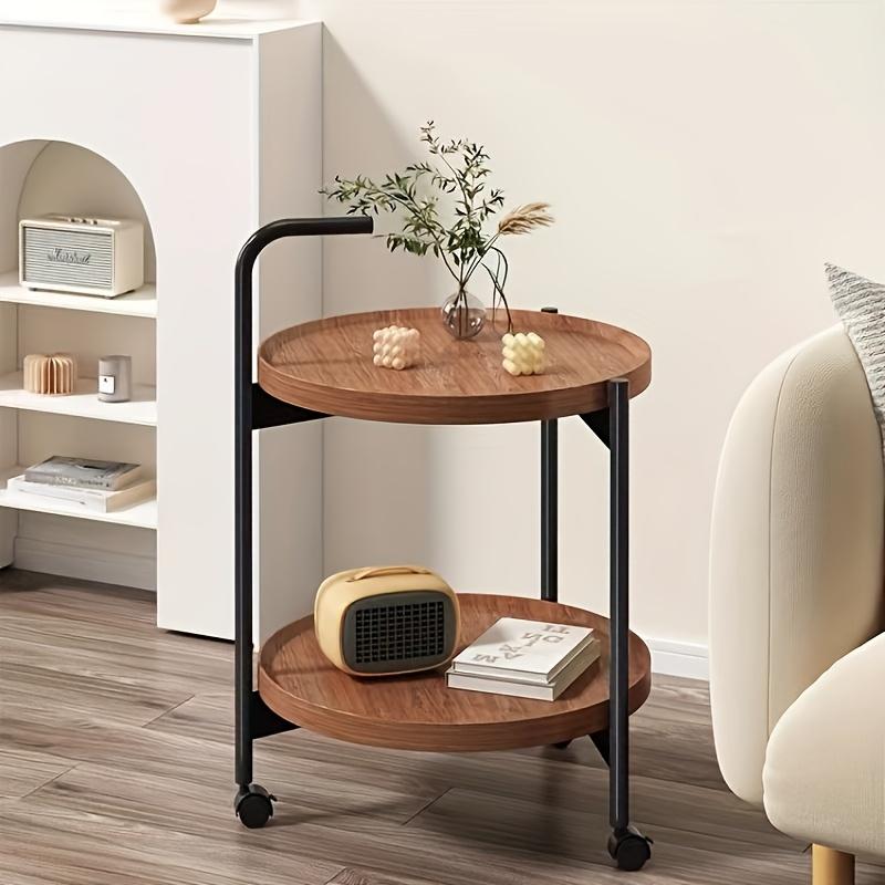 Versatile 2-Tier Rolling Side Table - Wood, Ideal for Living Room, Bedroom, Office Use