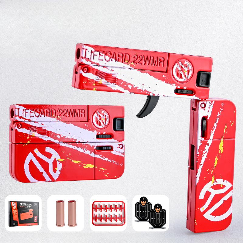 2.0 Lifecard Îmbunătățit Aliaj Pliabil Jucărie Armă Blaster cu Gloanțe Moi Model Pistol de Tir Pentru Adulți Copii Băieți Cadouri de Ziua de Naștere