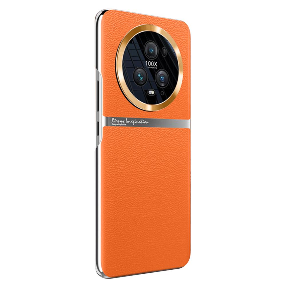 

For Honor Magic5 Pro Shockproof Smartphone Case PC+PU Leather Back Protective Cover Orange
