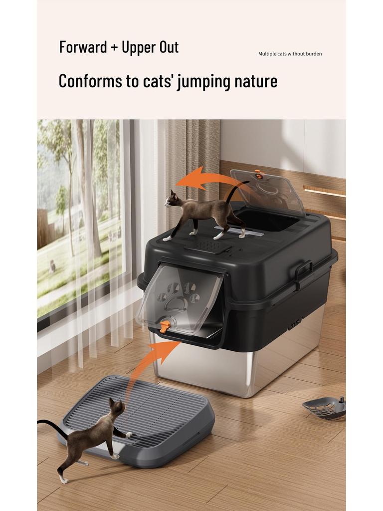 Odor-Proof Stainless Steel Enclosed Cat Litter Box with Anti-Splash Top Entry