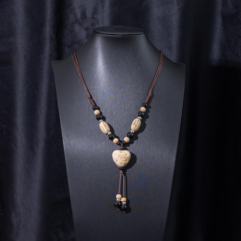 Jingdezhen Ceramic Non-Fading Necklace Ethnic Style Sweater Chain Antique Woven Rope Long Neck Chain