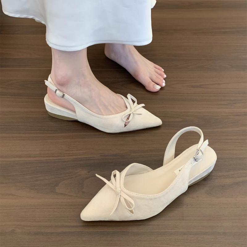 2025 French Toe Sandals Women's Bow Pointed Mary Jane Single Shoes 2025 New 1 Slip-on Gentle Evening Shoes