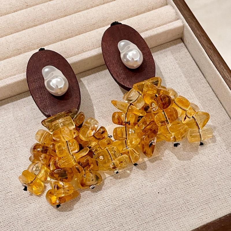 Natural tiger's eye stone series stud earrings for women Maillard exquisite retro earrings niche light luxury high-end temperament earrings