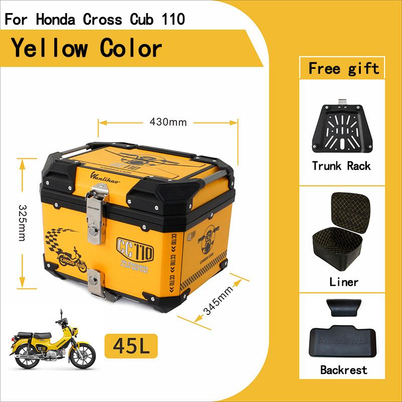 45L Motorcycle TrunkTop Case Moto T Box Rear Luggage Storage Tool Cases Lock for Honda Cross Cub CC110 45L Yellow