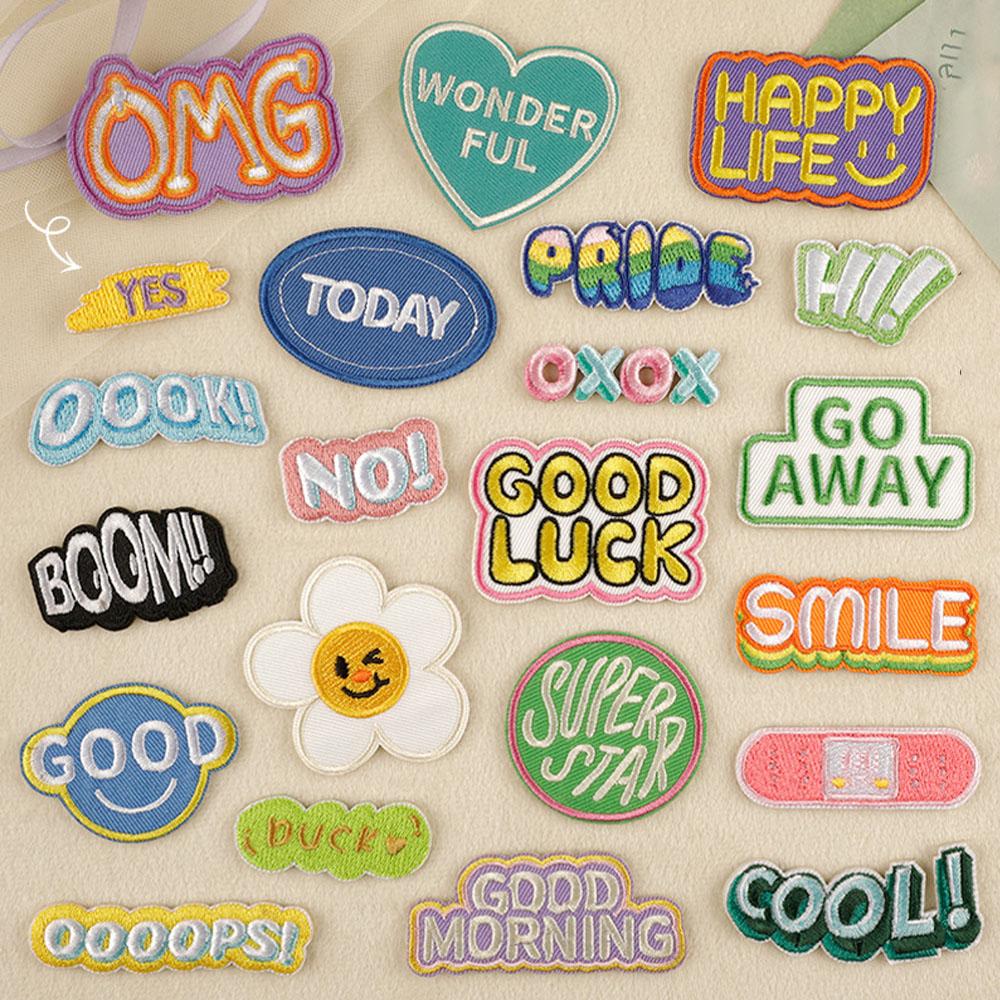 Letter Flower Self-adhesive Embroidery Badge Patches for DIY T-shirt Jeans Backpack Clothing Appliques Decor Sticker