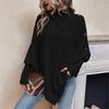 casual oversized turtleneck Solid irregular knitted sweater autumn winter button batwting sleeve Cape pullover sweaters women