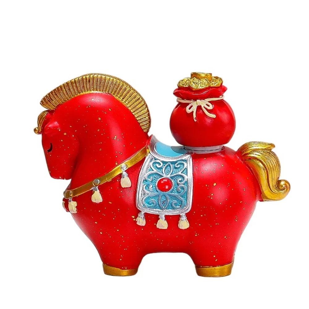 Cute Resin Horse Figurine Horse Mascot Rotatable Horse Miniature Chinese Style Desktop Ornament Car Decoration