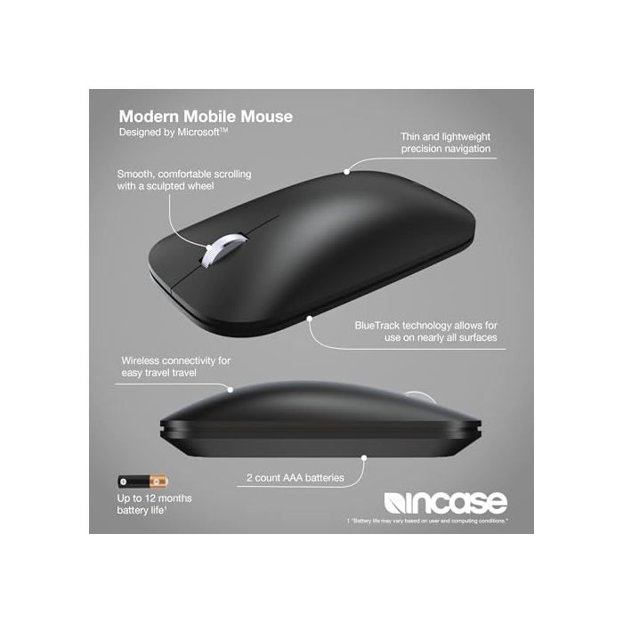 Souris mobile moderne - Incase - KTF-00083 - Bluetooth - Ambidextre - Noir