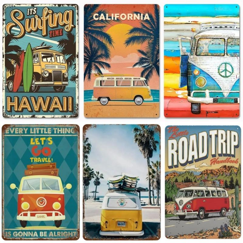 Vintage Metal Tin Signs Poster Hawaii Beach Party Poster Surfing Paradise for Beach Bar Cafe Club Home Room Wall Decor